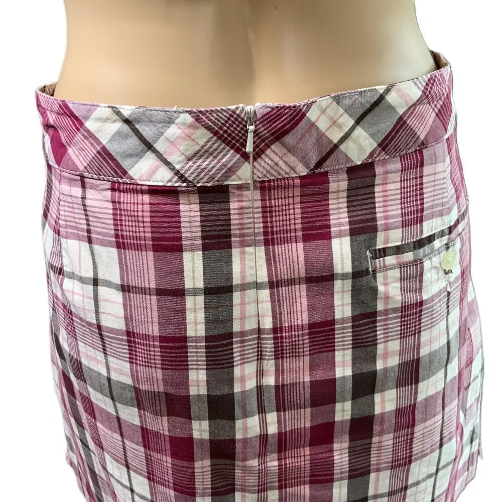 Lady Hagen Womens Pink Plaid Knee-length Stretchy‎ Preppy Academia Skort Medium